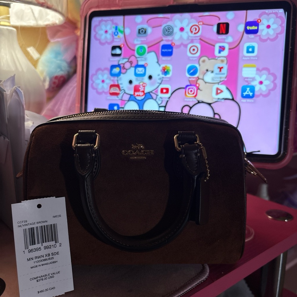 New Coach Mini Rowan Crossbody Bag CCF29, suede/Im/Vintage Brown - Picture 8 of 11